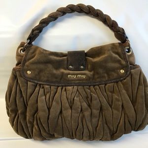 Miu Miu Brown Suede Leather Matelasse Hobo Bag😎